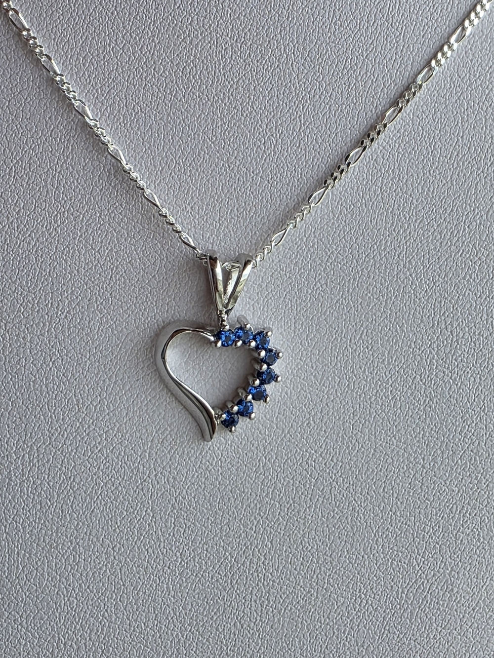 Sterling Silver Heart Pendant Necklace with Blue Created Sapphires